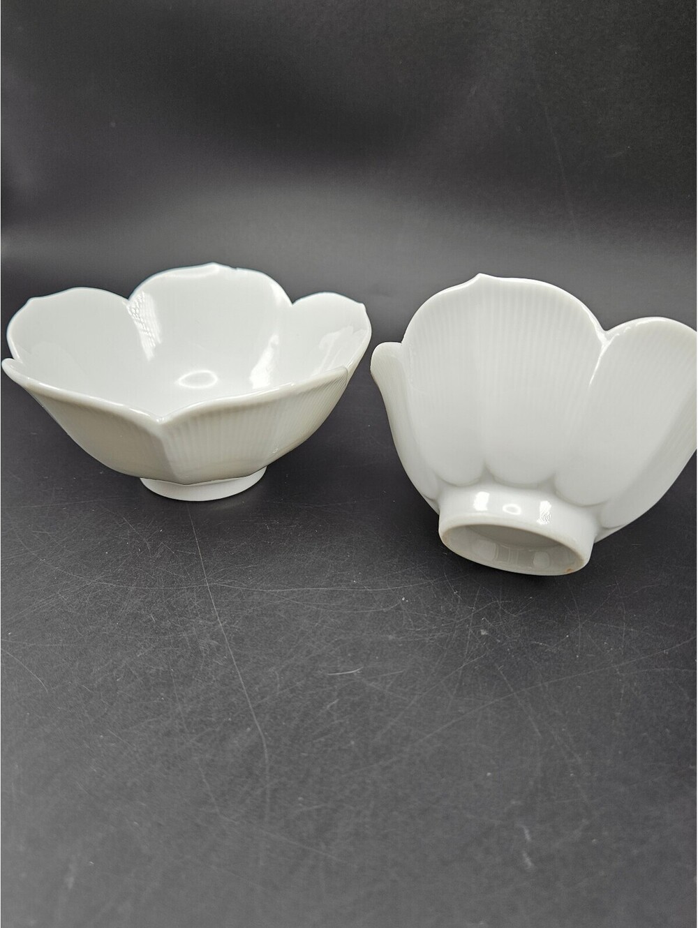 Set of 2 White Flower-Shaped Porcelain Bowls Made in Japan